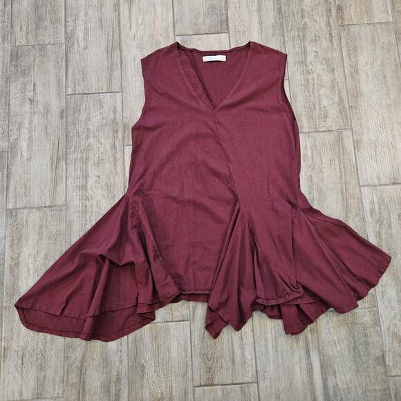 Free People Beach Fresca Dress Size M Maroon Red Cotton Oversized Flowy Mini - Picture 1 of 9